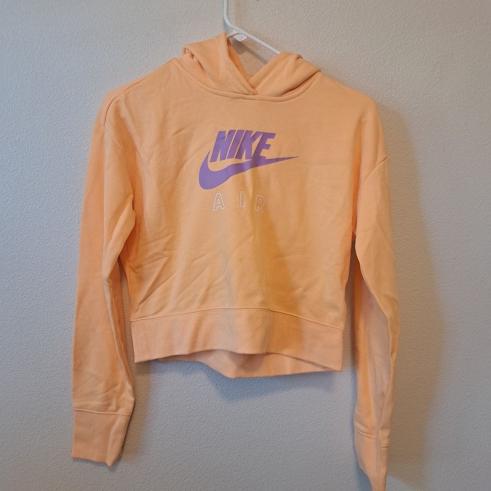 Nike Air Kids Girls Peach Orange Cropped Hoodie Purple Logo XL TG EG